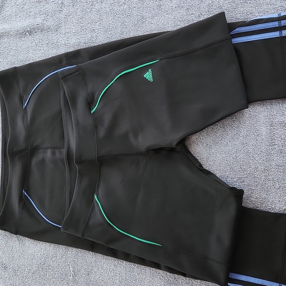 Adidas Black Leggings with Green Or Blue Accents. Large. Gently Worn. 2 For$10! - Picture 2 of 3